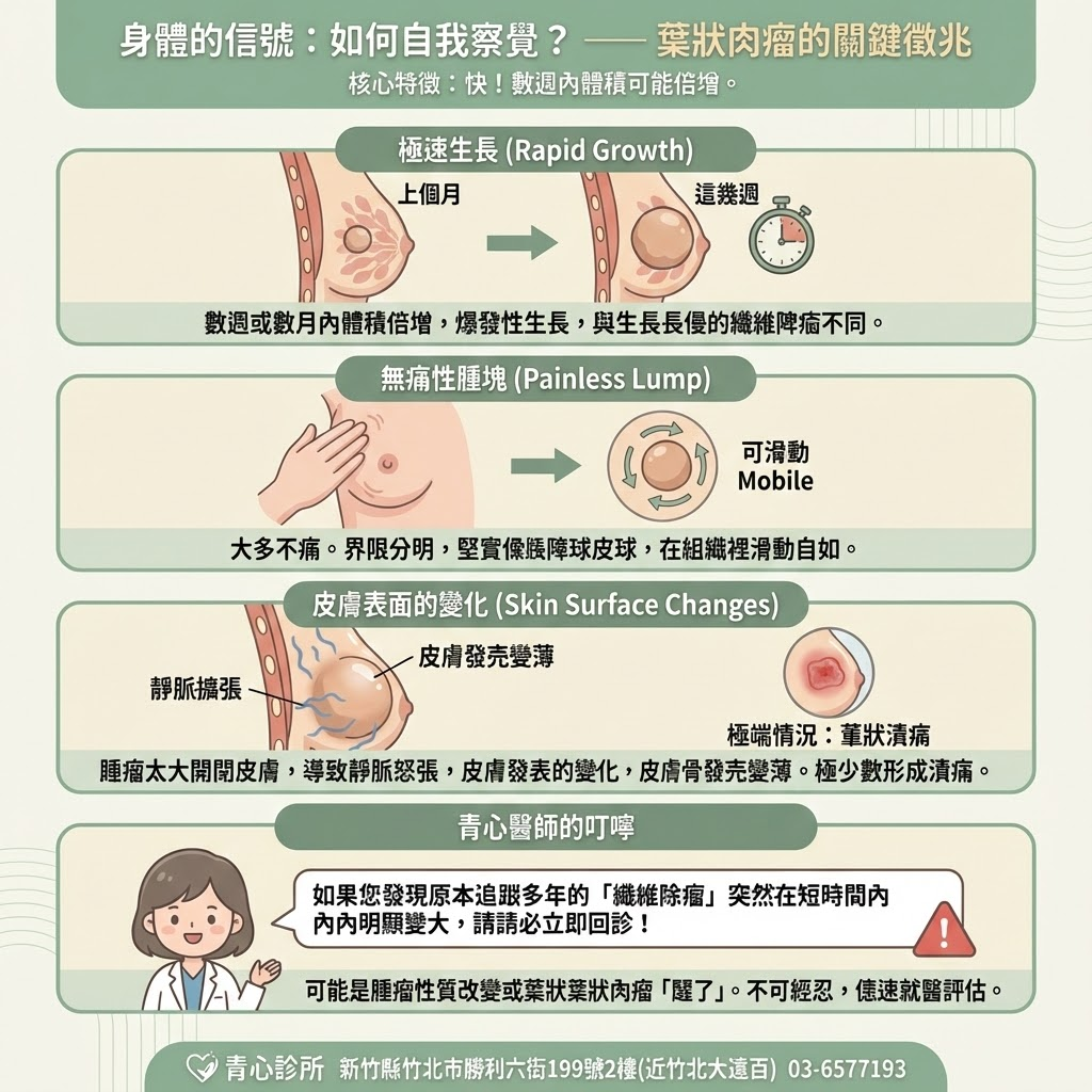 葉狀腫瘤快速生長與皮膚外觀特徵說明