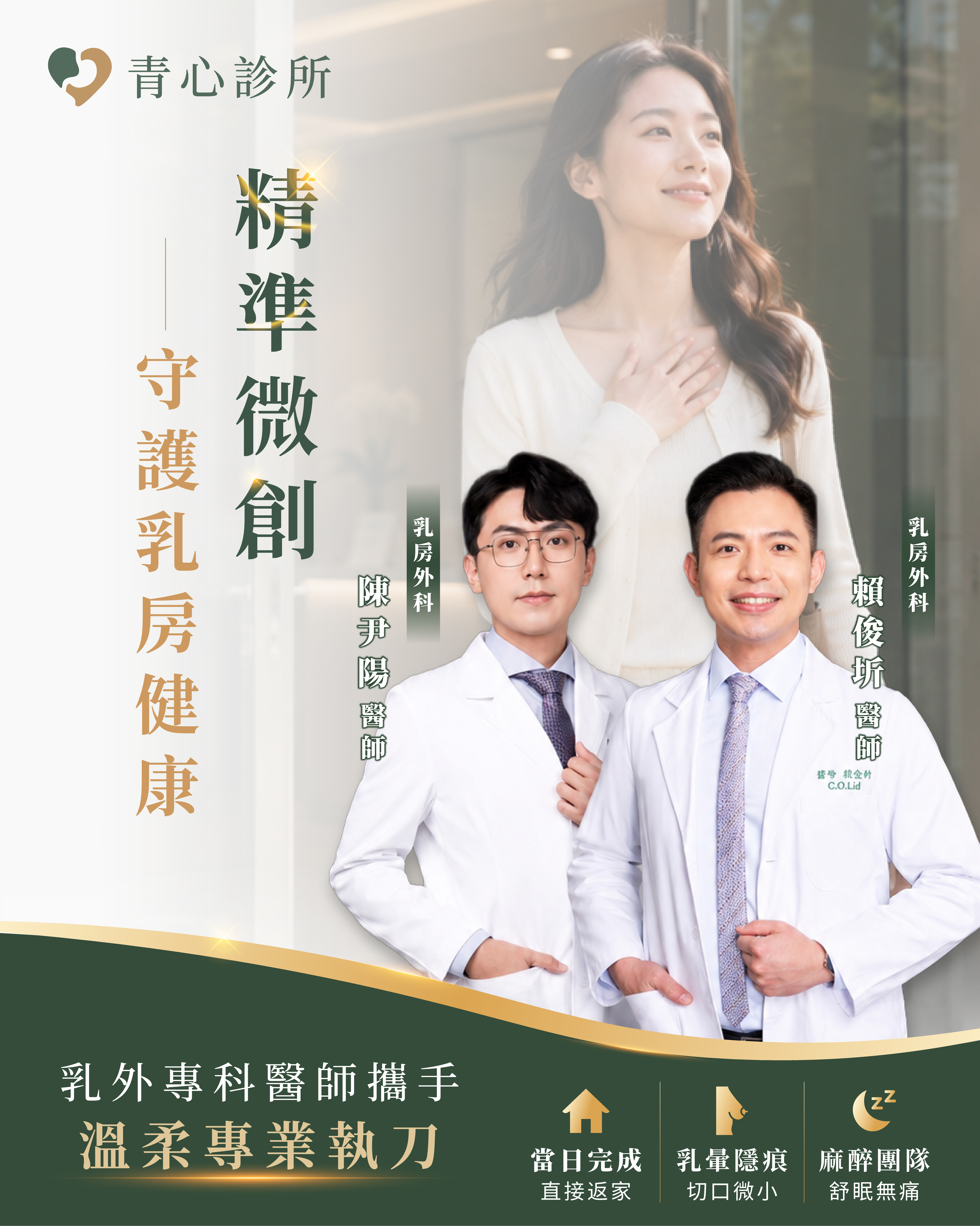 陳尹陽 賴俊圻 醫師 乳房微創手術 青心診所 竹北 台中北屯 乳房外科專科團隊