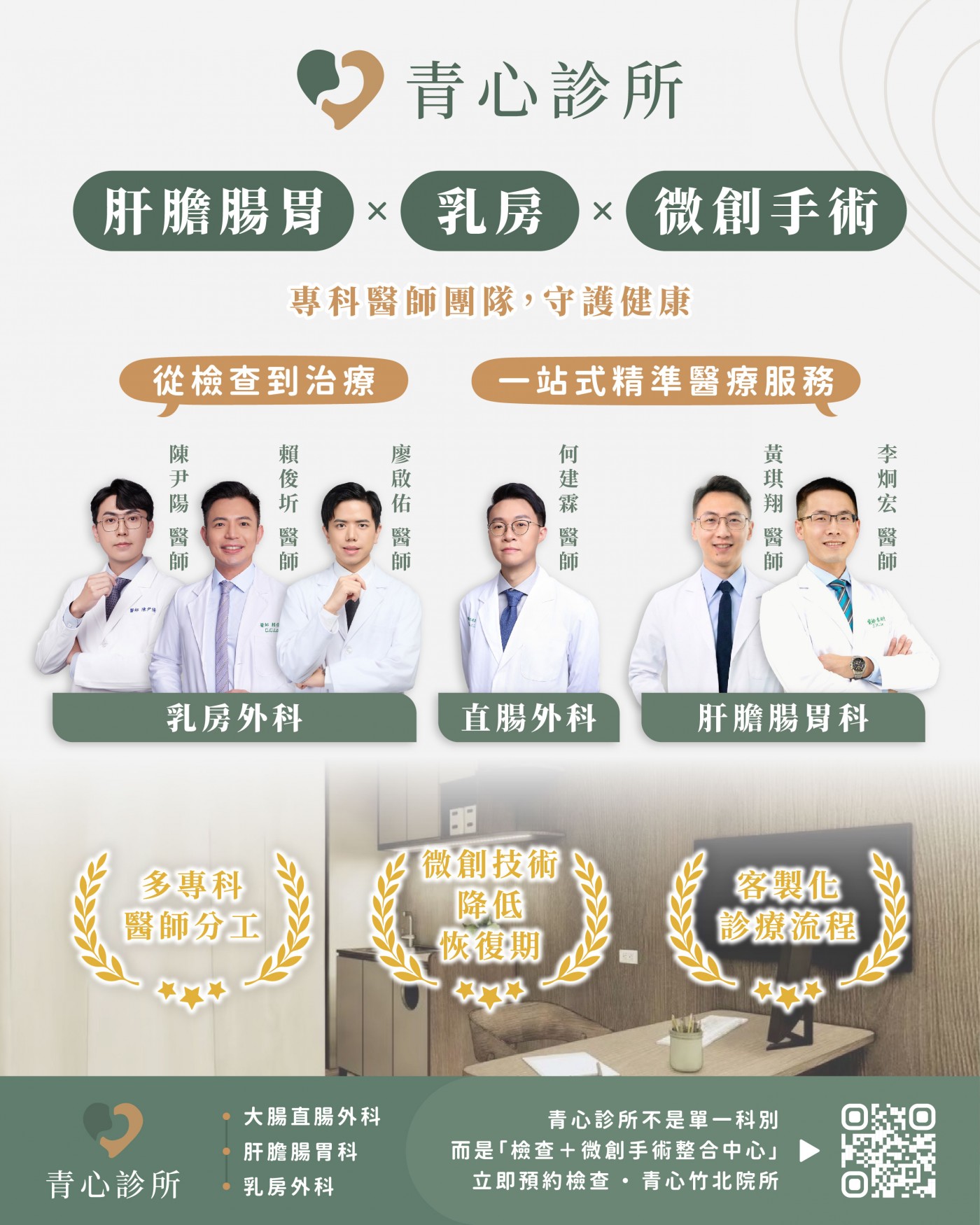 台中北屯 新竹竹北 青心診所 乳房外科 大腸直腸外科 肝膽腸胃科 醫師陣容